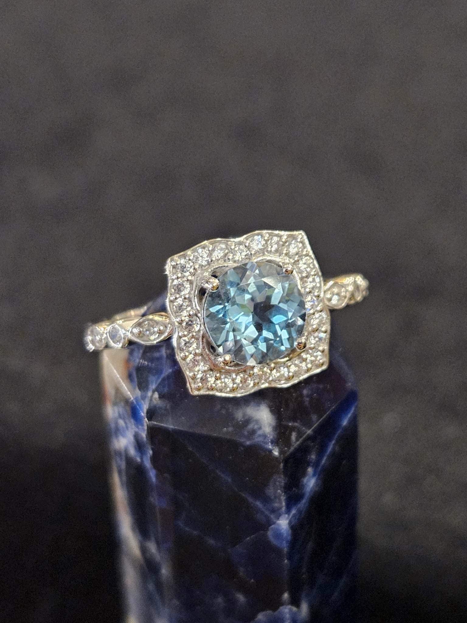 Art Deco Blue Topaz Sterling Silver Ring
