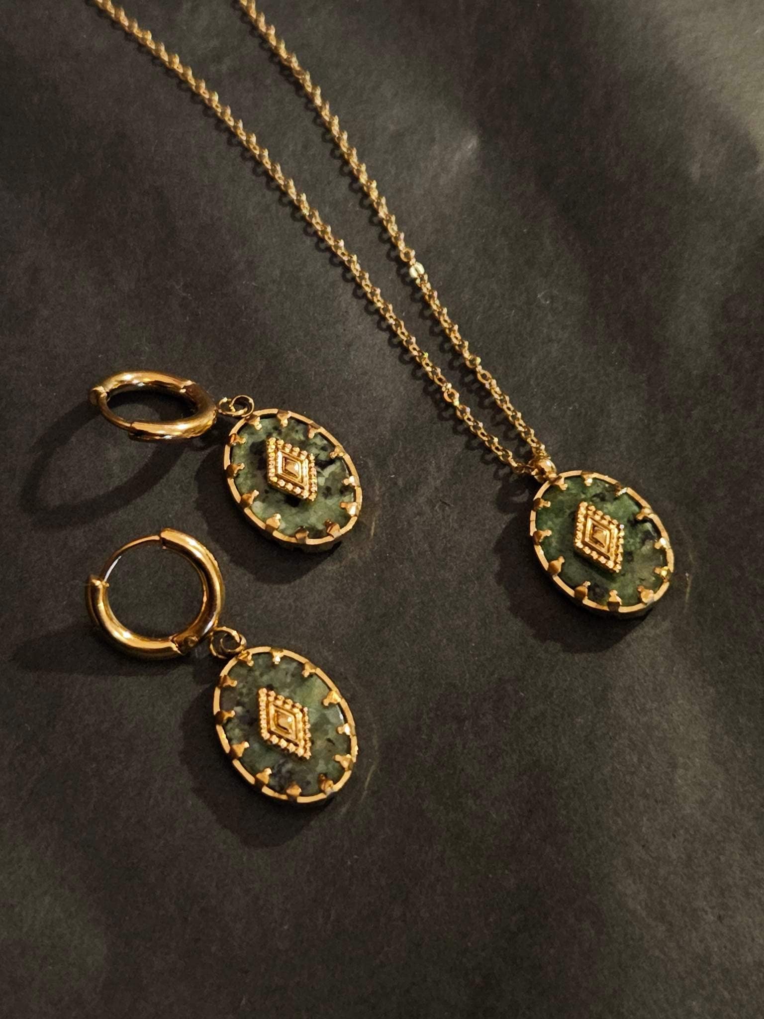 African Turquoise Necklace  (14k Gold Plated)