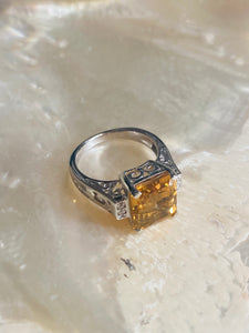 Emerald Cut Citrine Sterling Silver Ring
