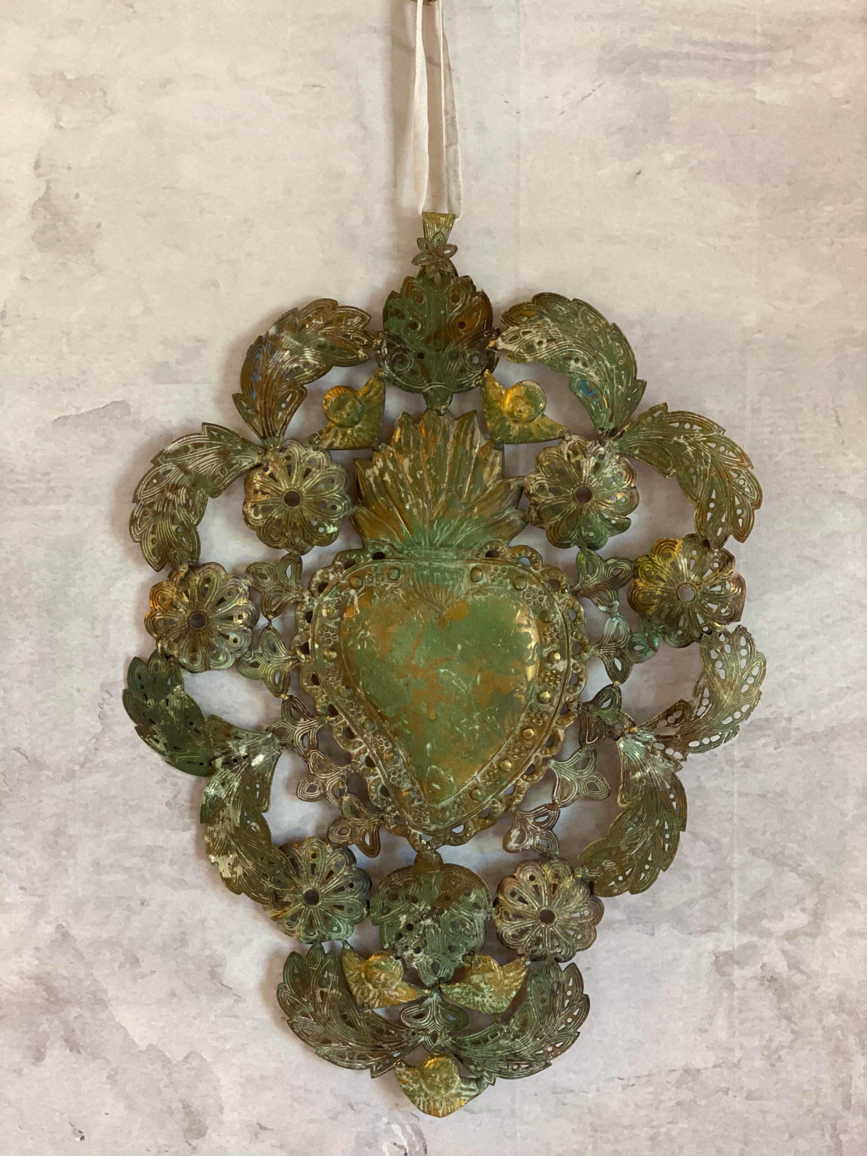 Large Aged Sacred Heart Wall Hanging