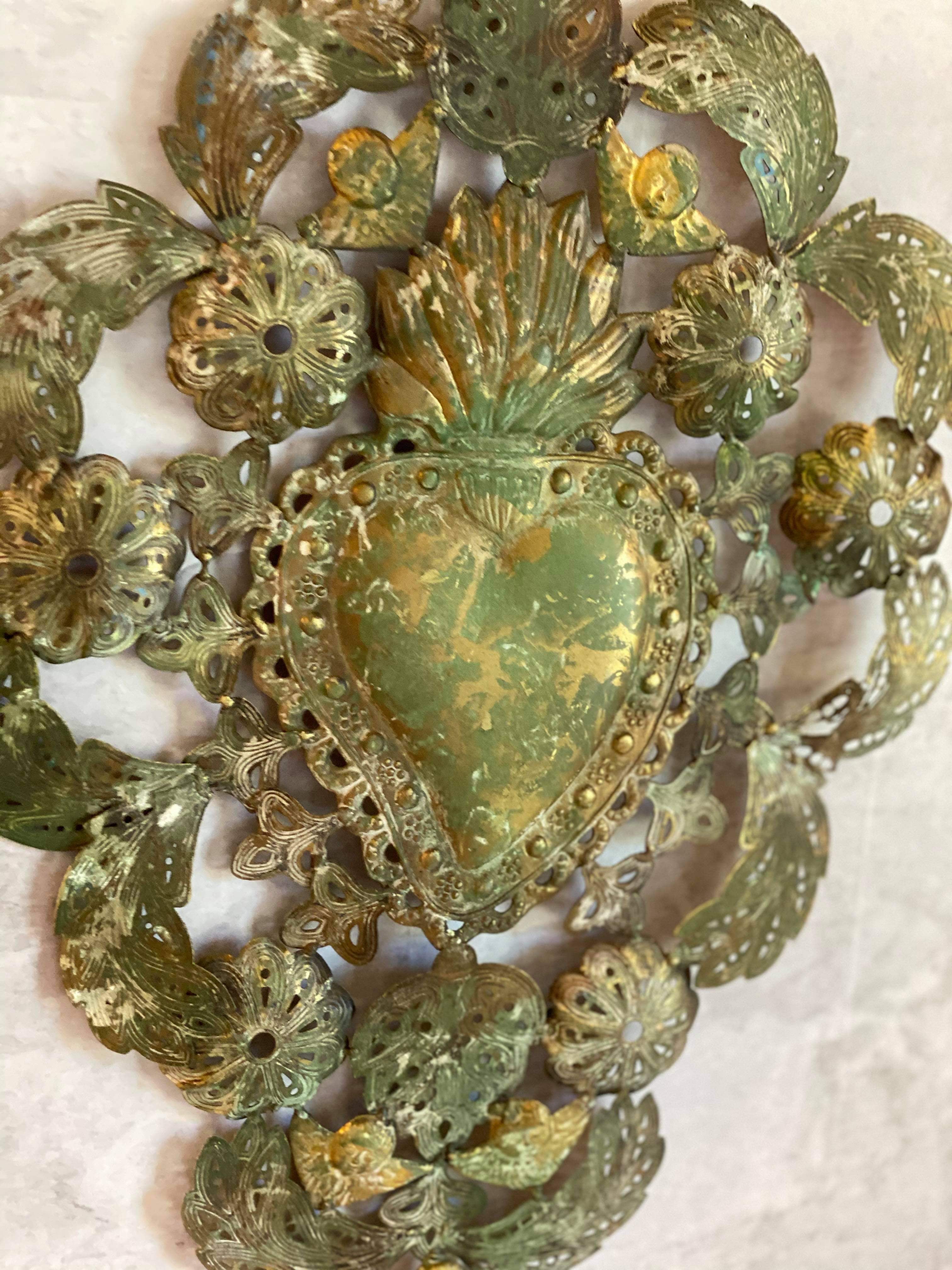 Large Aged Sacred Heart Wall Hanging