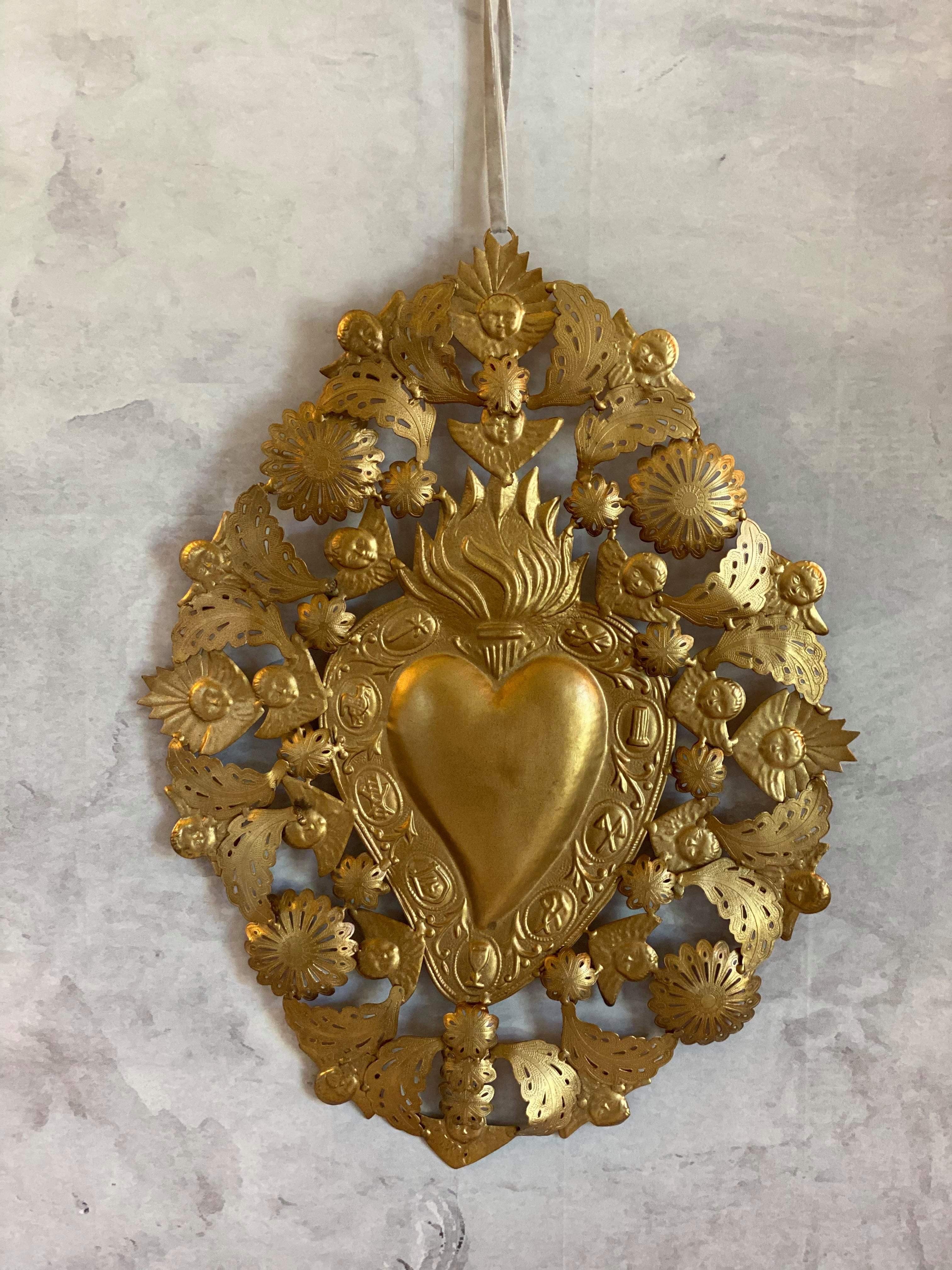 Large Gold Sacred Heart Wall Hanging